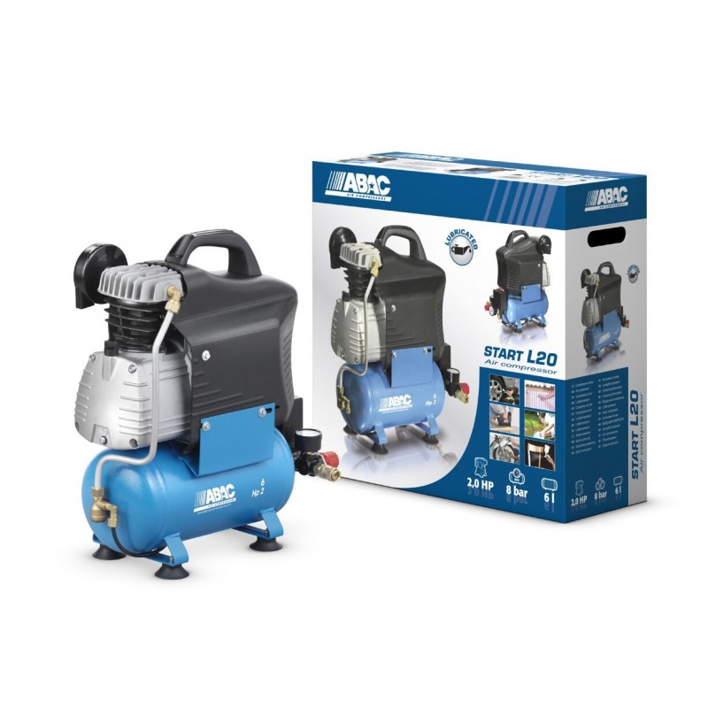 Compresor de aer cu piston - 1.5 kW, 220 L/min, 8 bari - Rezervor 6 Litri - ABAC-START-L20