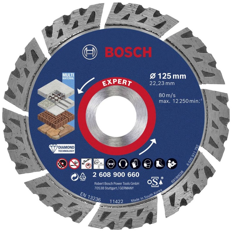 2608900660 BOSCH Disc taiere diamantat MultiMaterial, 125x 22.2x2.2 mm