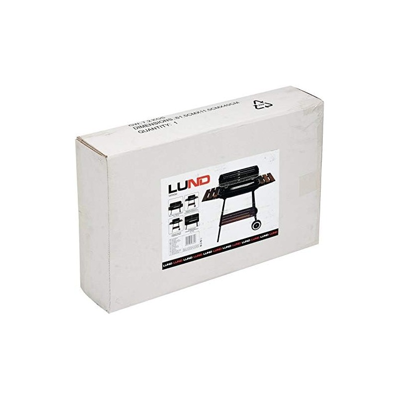 99589 LUND Gratar cu rafturi pe carbune 53x33cm,2 roti,capac,protectii