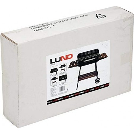99589 LUND Gratar cu rafturi pe carbune 53x33cm,2 roti,capac,protectii
