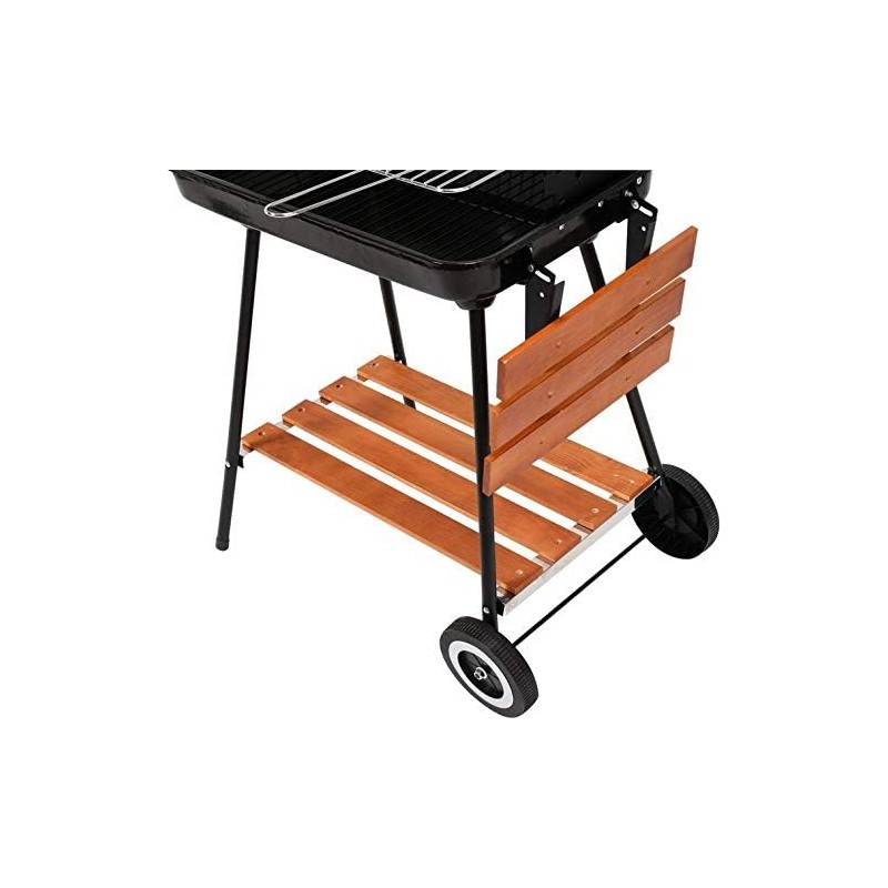 99589 LUND Gratar cu rafturi pe carbune 53x33cm,2 roti,capac,protectii
