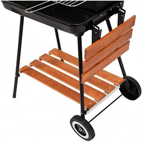 99589 LUND Gratar cu rafturi pe carbune 53x33cm,2 roti,capac,protectii