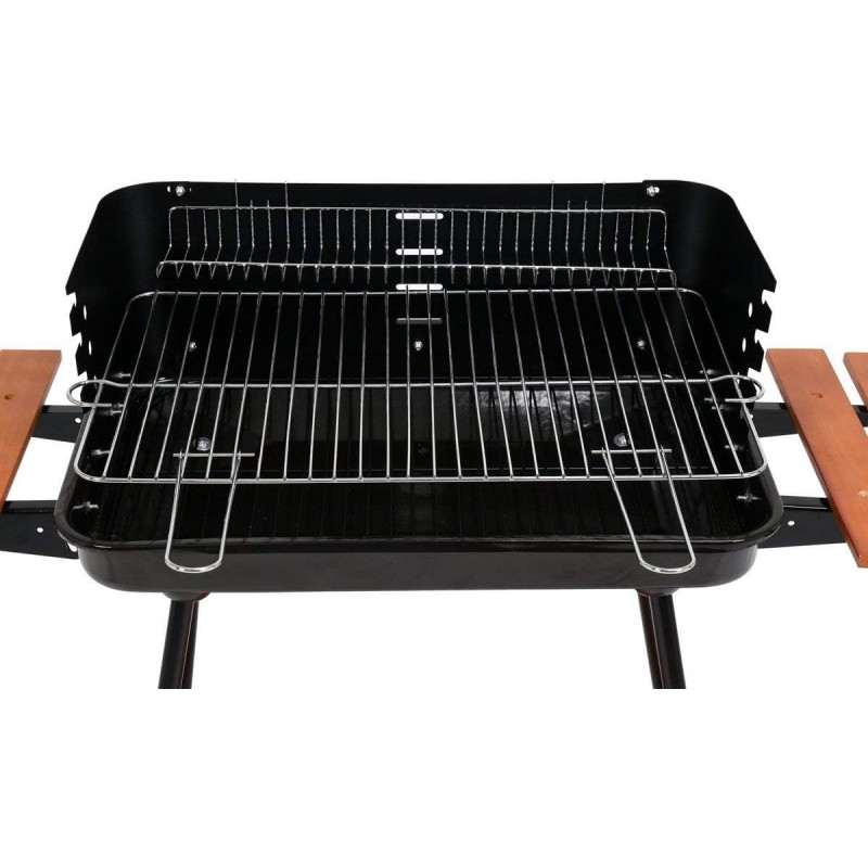 99589 LUND Gratar cu rafturi pe carbune 53x33cm,2 roti,capac,protectii