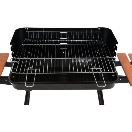 99589 LUND Gratar cu rafturi pe carbune 53x33cm,2 roti,capac,protectii