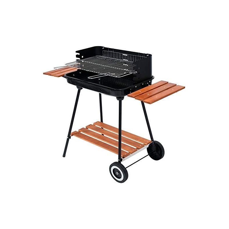 99589 LUND Gratar cu rafturi pe carbune 53x33cm,2 roti,capac,protectii