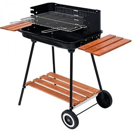 99589 LUND Gratar cu rafturi pe carbune 53x33cm,2 roti,capac,protectii