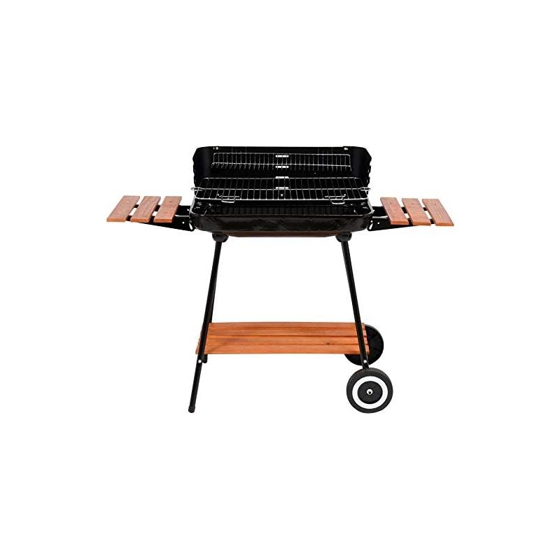99589 LUND Gratar cu rafturi pe carbune 53x33cm,2 roti,capac,protectii