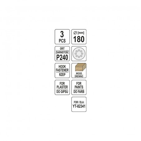 YT-83467 YATO Set 3 discuri abrazive pereti,180 mm, granulatie 240