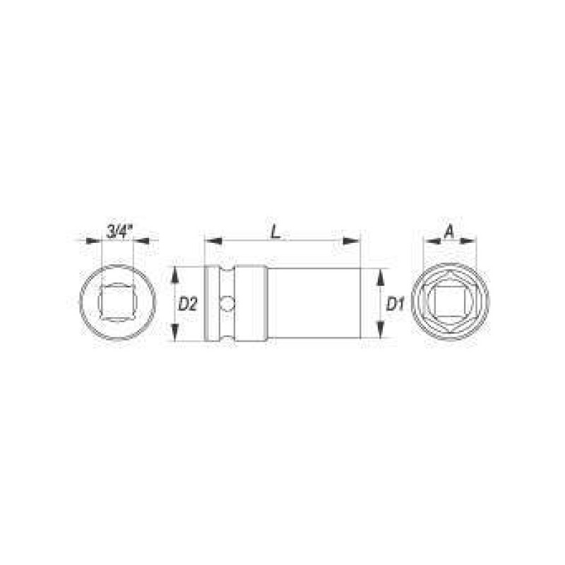 YT-1136 YATO Cheie tubulara hex 36 mm de impact, patrat 3/4", 90 mm