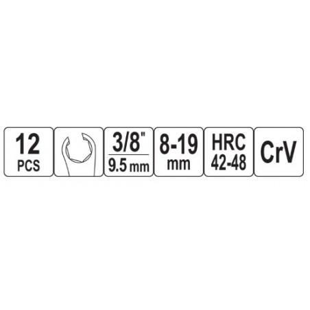 YT-38550 YATO Set 12 chei inelare semi-deschise cu adaptor, 3/8 inch