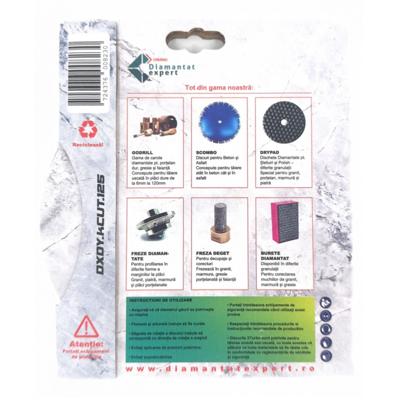 Disc DiamantatExpert KCUT pt. Portelan dur, Placi dure, Ceramica dura, 125x22.2 (mm) Premium
