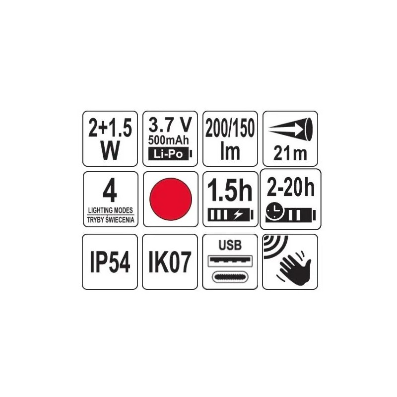 YT-08598 YATO Lampa frontala 2in1, 200lm