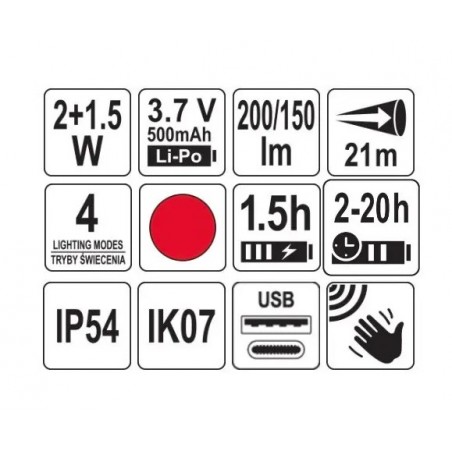 YT-08598 YATO Lampa frontala 2in1, 200lm