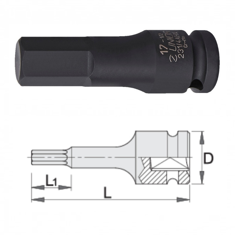 UNIOR Capat cheie tubulara de impact 1/2" profil hex exterior, 6 mm