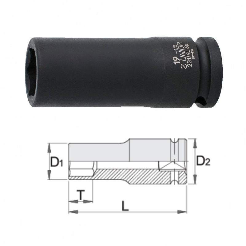 UNIOR Capat cheie tubulara de impact varianta lunga 1/2", 18 mm