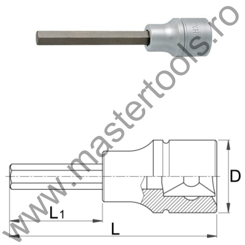 UNIOR Capat cheie tubulara de impact cu profil hexagonal exterior lung 1/2" - 192/2HXL, 6 mm