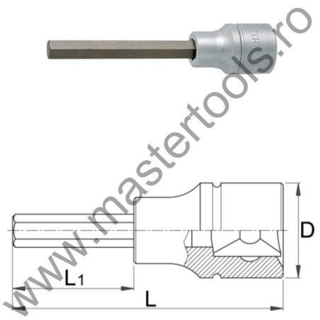 UNIOR Capat cheie tubulara de impact cu profil hexagonal exterior lung 1/2" - 192/2HXL, 6 mm