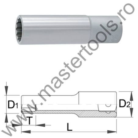 UNIOR Capat cheie tubulara varianta lunga 1/2" cu 12 laturi - 190/1L12p, 12 mm