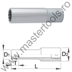 UNIOR Capat cheie tubulara varianta lunga 1/2" cu 12 laturi - 190/1L12p, 13 mm