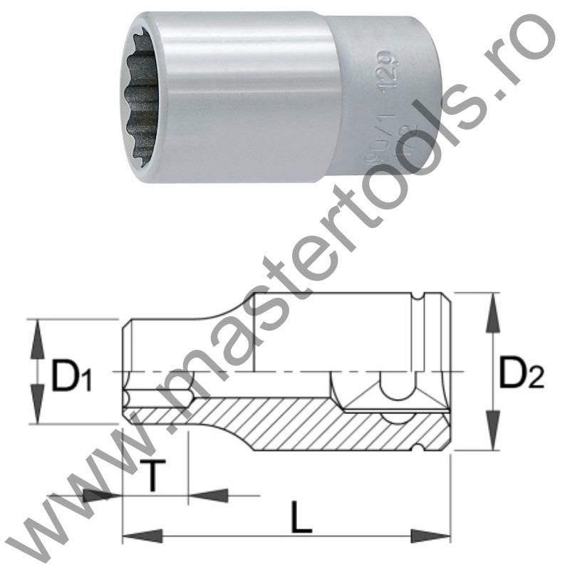 UNIOR Capat cheie tubulara cu 12 laturi - 190/1 12p, 1.1/8"