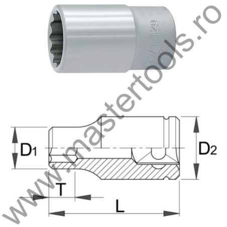 UNIOR Capat cheie tubulara cu 12 laturi - 190/1 12p, 1.3/16"
