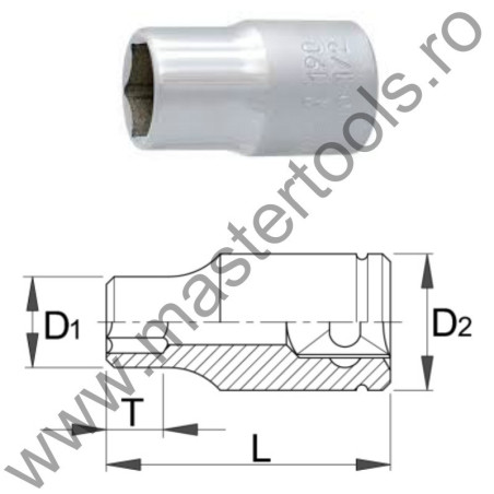 UNIOR Capat cheie tubulara 1/2" - 190/1 6p, 22 mm