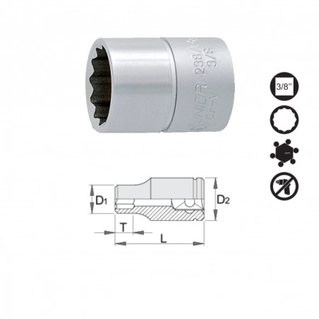 UNIOR Capat cheie tubulara 3/8" cu 12 laturi, 238/1, 23 mm