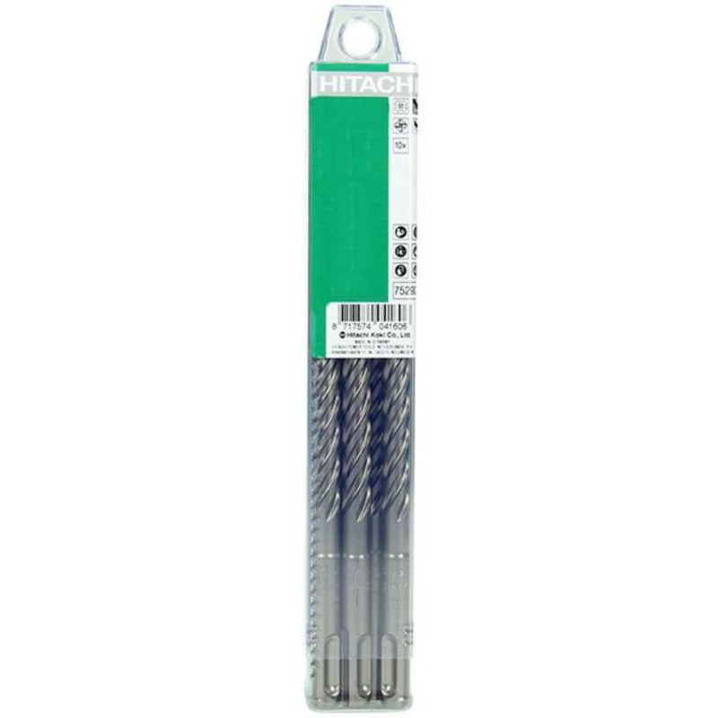 HIKOKI Set 10 burghie beton SDS+,4 muchii,cap din carbura, 9x100x165mm