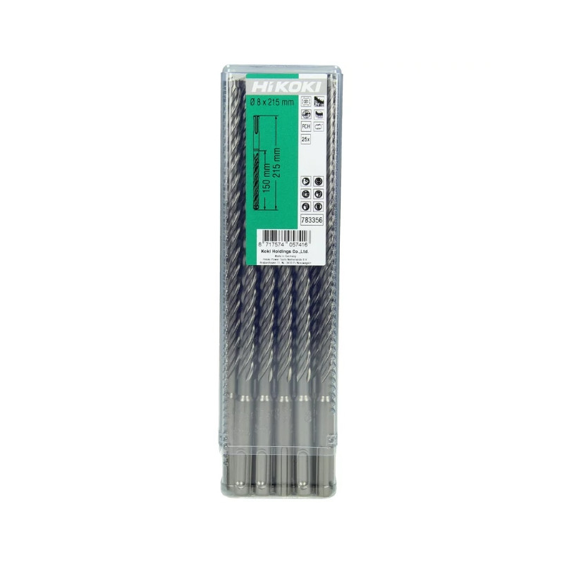HIKOKI Set 25 burghie beton SDS+,4 muchii,cap din carbura,10x265x200mm