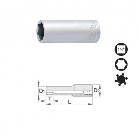UNIOR Capat cheie tubulara 1/4", varianta lunga, 6 mm