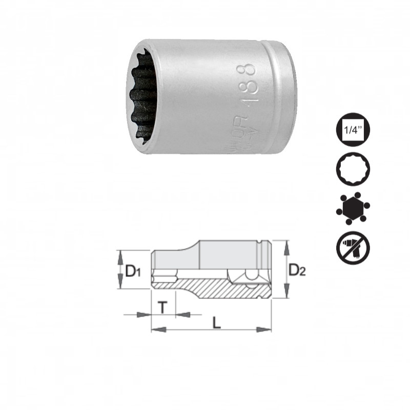 UNIOR Capat cheie tubulara 1/4", cu 12 laturi, 12 mm