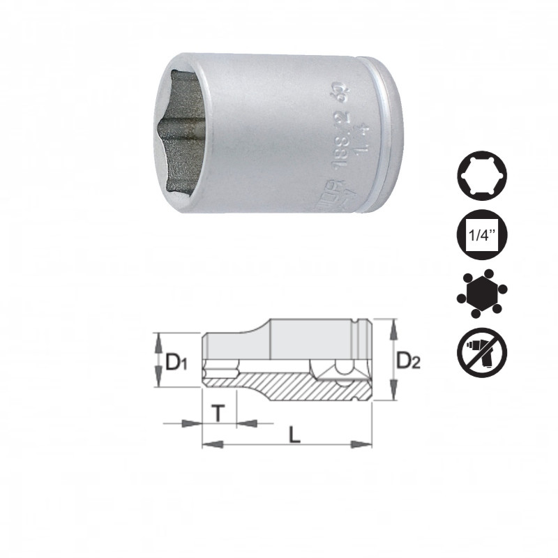 UNIOR Capat cheie tubulara 1/4" - 188/2 6p, 9 mm