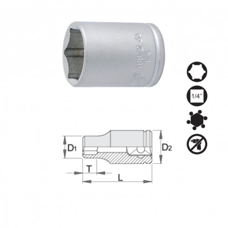 UNIOR Capat cheie tubulara 1/4" - 188/2 6p, 9 mm