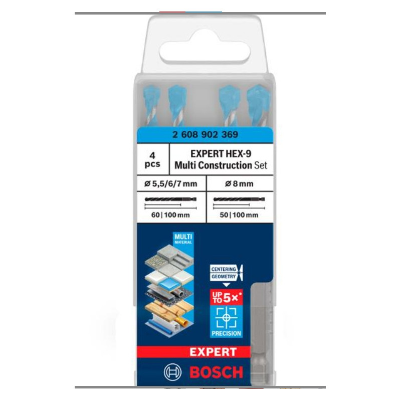 BOSCH Set 4 burghie EXPERT MultiConstruction, 5.5/6/7/8 mm, HEX-9