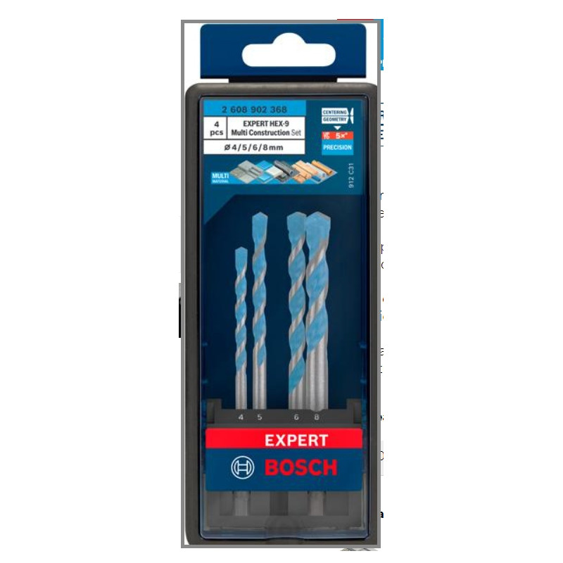 BOSCH Set 4 burghie EXPERT MultiConstruction,diametre 4/5/6/8mm, HEX-9