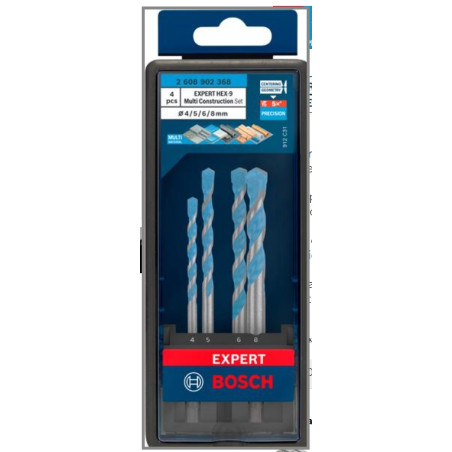 BOSCH Set 4 burghie EXPERT MultiConstruction,diametre 4/5/6/8mm, HEX-9