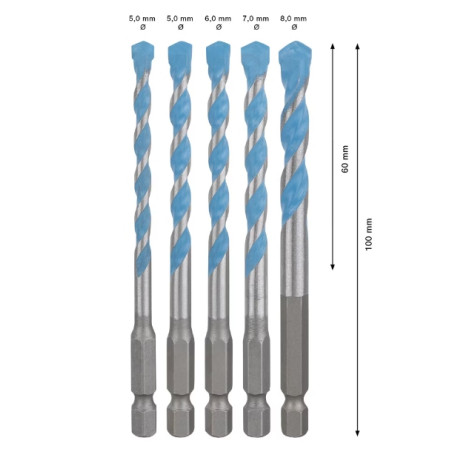 BOSCH Set 5 burghie EXPERT MultiConstruction, 5.5/6/6/7/8 mm, HEX-9