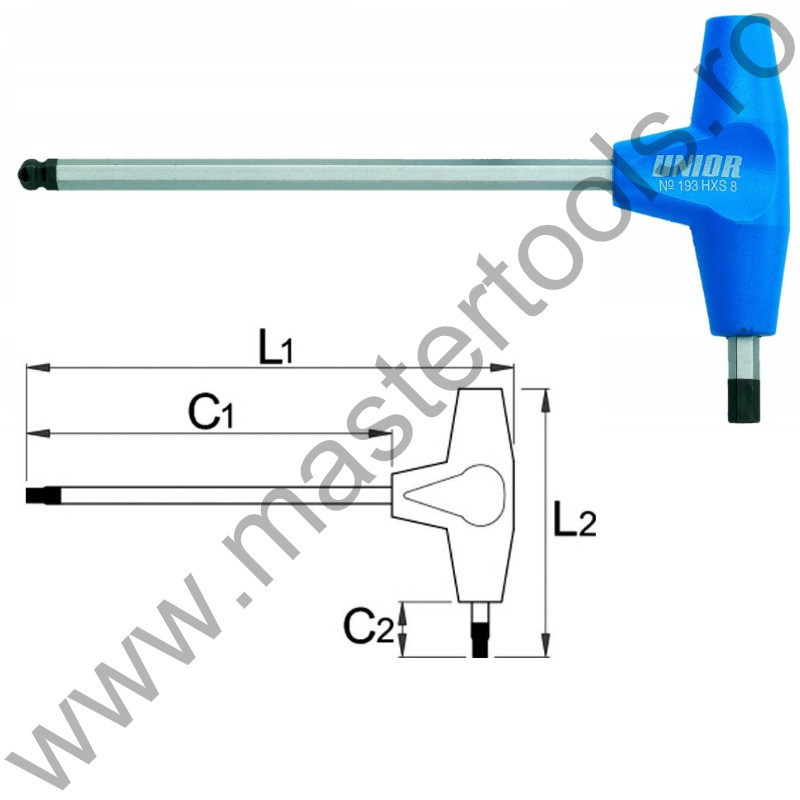 UNIOR Cheie hexagonala cu cap sferic si maner in T 193HXS, 3 mm