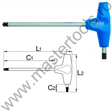 UNIOR Cheie hexagonala cu cap sferic si maner in T 193HXS, 3 mm