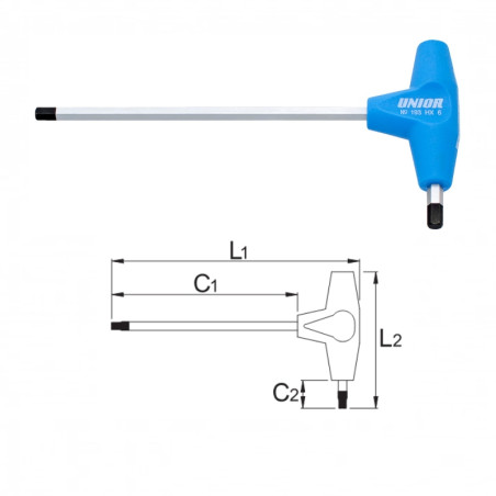 UNIOR Cheie hexagonala cu maner in T 193HX, 8 mm