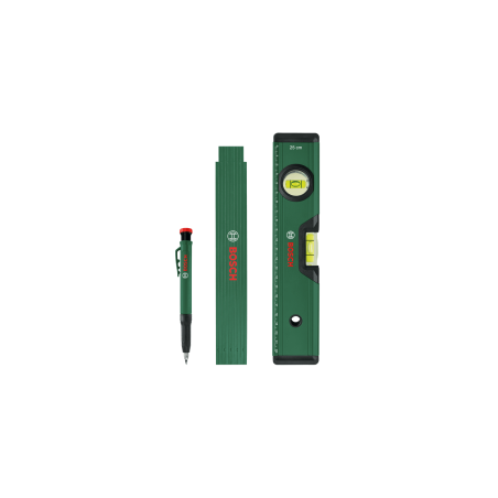 BOSCH Set 3 unelte de mana, nivela bula 25cm, rigla pliabila 2m,creion
