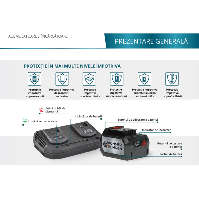 Acumulator litiu 20V, 8Ah - Konner & Sohnen - KS 20V8-2