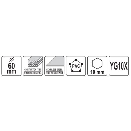 YATO Carota TCT pentru metal YT-44069, diametru 60 mm, hex 3/8