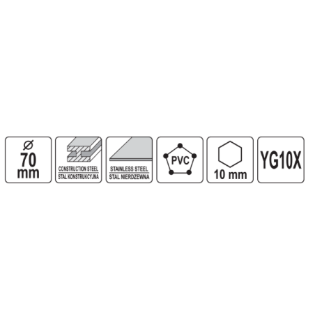 YT-44071 YATO Carota TCT pentru metal, diametru 70 mm, hex 3/8