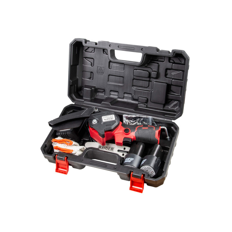 RAIDER Mini-fierastrau de gradina 10 cm, Li-Ion 2x2.0 Ah, pas lant 1/4