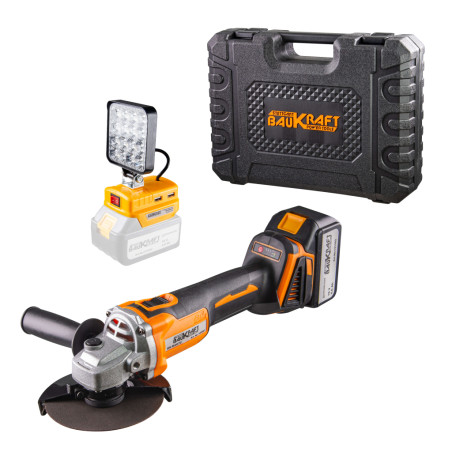 BAUKRAFT Polizor unghiular Li-Ion 18V 4Ah, 125mm cu lampa 16 LED 2 USB