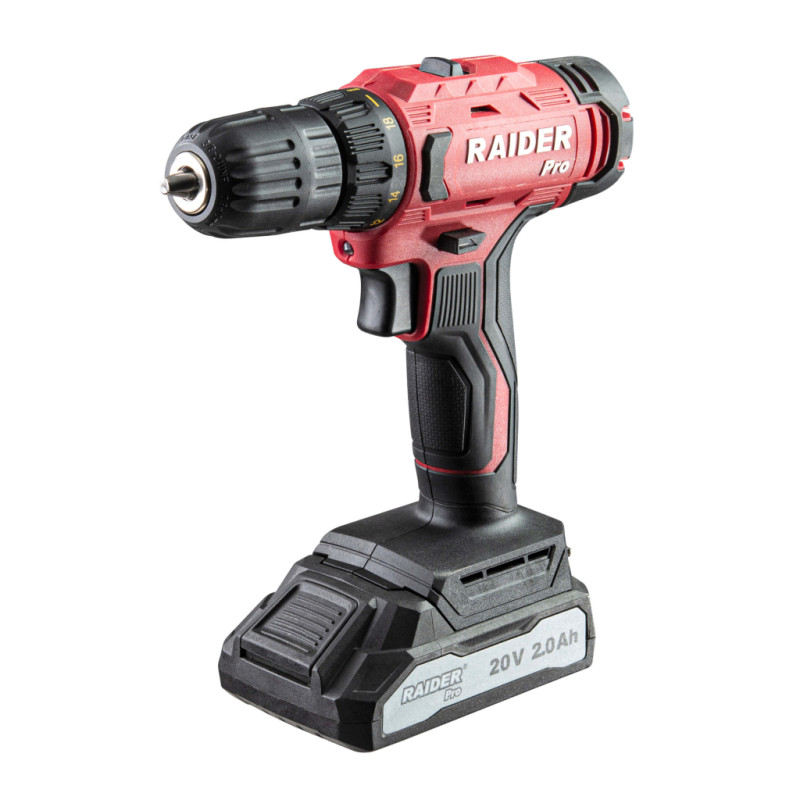 RAIDER Masina de gaurit Li-Ion 20V,2Ah, 2 viteze, mandrina 10mm, 44 Nm