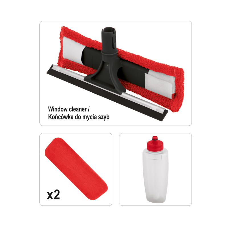 LUND Mop + stergator geam, recipient lichid 350 ml, metal, microfibra