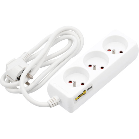 VOREL Prelungitor electric cu impamantare, 3 prize, 1.5m, Alb, Plastic