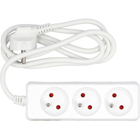 VOREL Prelungitor electric cu impamantare, 3 prize, 1.5m, Alb, Plastic